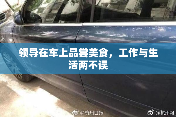 领导在车上品尝美食，工作与生活两不误